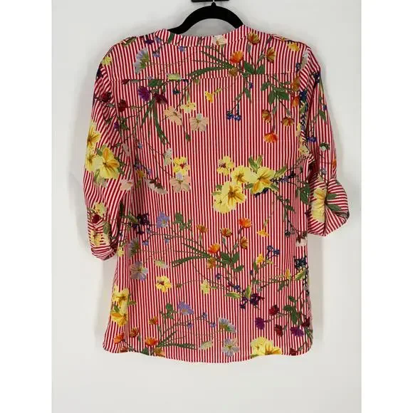 Calvin Klein Women's Red Striped Blouse (B32) - Picture 9 of 12